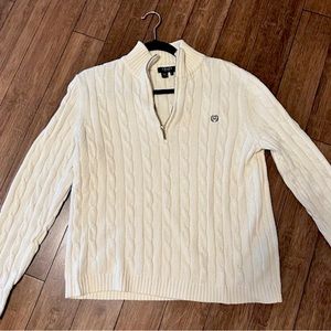 Cream Chaps cable knit sweater with quarter zipper